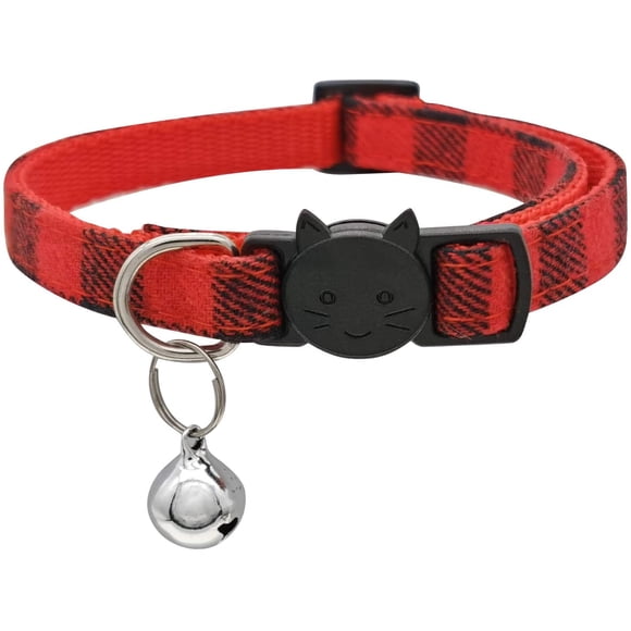 YISITIAN Cat Collar with Bell - Plaid Pattern, Adjustable & Breakaway Design (8-12 Inches) - Cute Pet Collar for Kittens (Suitable for Male & Female Cats) - Perfect Pet Gift & Accessory (Red, 1 Pack)