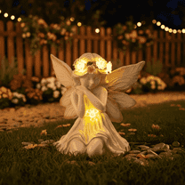 Angel Garden Statues, White Resin with Flower Crown