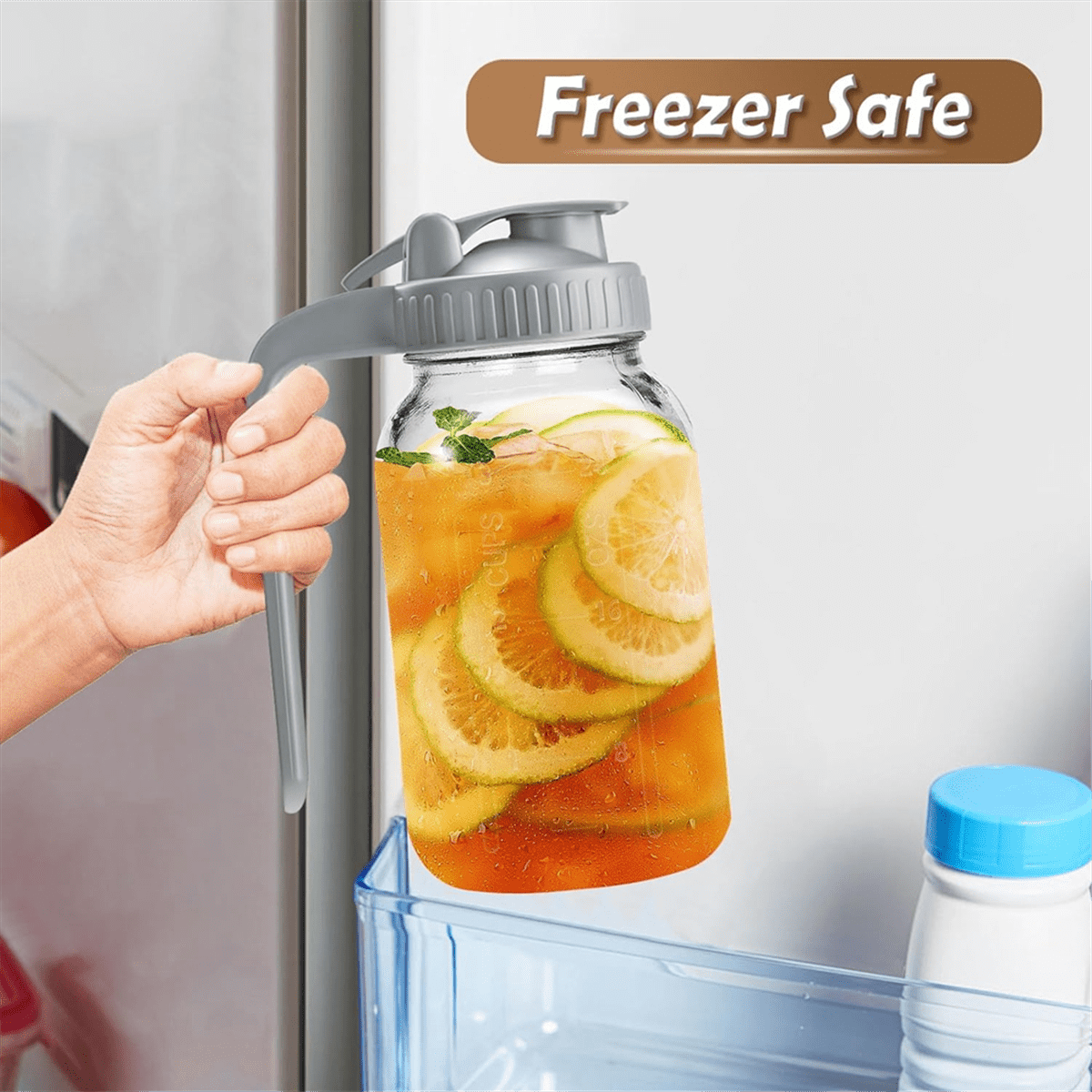 Glass Pitchers with Lid and Handle,32oz,Wide Mouth Leak-Proof Glass Water Pitcher, Creamer Container for Cold Brew 2Pcs