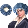 thumbnail image 3 of CHUANK Satin Bonnet Sleeping Cap Soft Night Adjustable Double Layer Hat for Woman(Navy Blue), 3 of 3