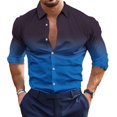 thumbnail image 2 of Men Casual Printed Long Sleeve Muscle Fitness Button Down Shirt Party T Dress Up, 2 of 8