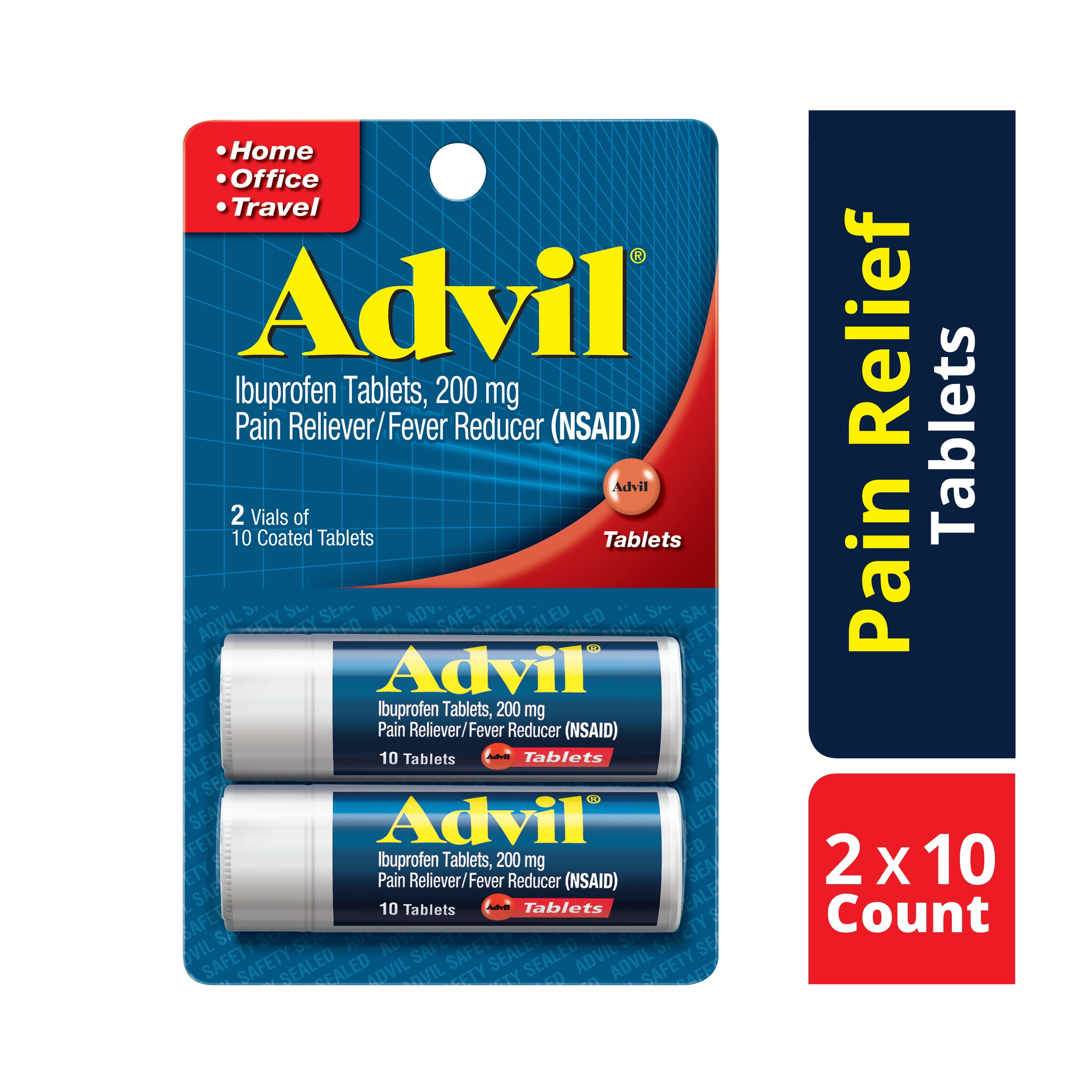 Advil (2 Vials of 10 Tablets) Pain Reliever / Fever Reducer Coated Tablet, 200mg Ibuprofen