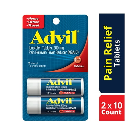 Advil (2 Vials of 10 Tablets) Pain Reliever / Fever Reducer Coated Tablet, 200mg Ibuprofen, Temporary Pain (Best Over The Counter Pain Reliever For Nerve Pain)