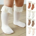 thumbnail image 3 of Huhudde Toddler Infant Baby Girls Knee High Socks with Grips Ruffled Lace Patchwork Ribbed Knit Solid Color Non-Skid Cotton Long Sotckings 0-3 Years Old, 3 of 16