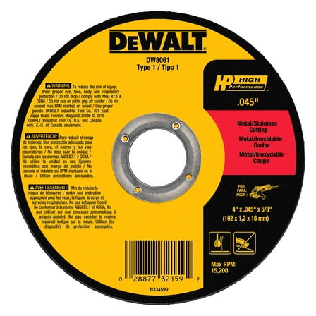 DeWALT DW8061 - 4" Type 1 Metal Cut-Off Wheel (1/20" Thickness, 5/8" Arbor, Aluminum Oxide)