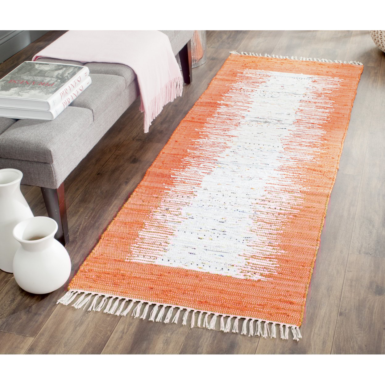 thumbnail image 3 of SAFAVIEH Montauk Tennyson Braided Border Cotton Area Rug, Ivory/Orange, 3' x 5', 3 of 10