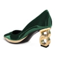 thumbnail image 3 of FSJ Women Unique Gold Chain Chunky High Heel Pumps Pointed Closed Toe Slip On Ladies Simple Office Comfy Party Slide Shoes Size 16 Green, 3 of 4
