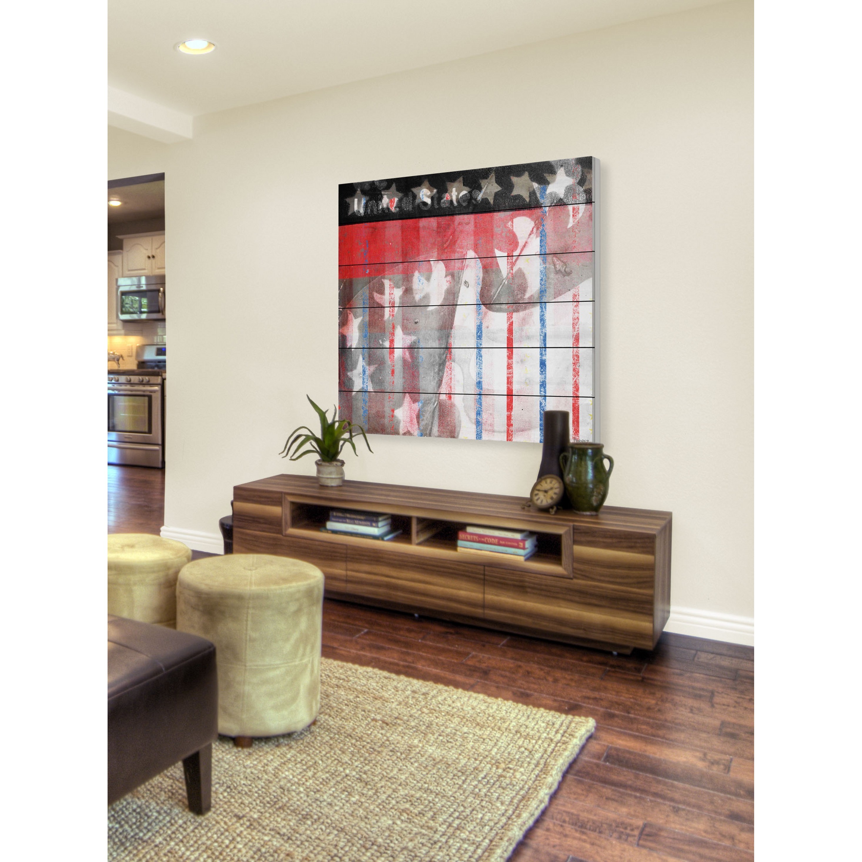 Parvez Taj  - "Patriotic Birds" Print on White Wood - Multi-Color 32 x 32