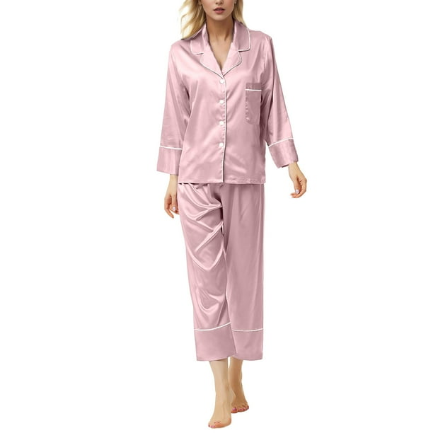 Pijama de manga larga con botones Gibobby Pijamas para mujer Conjunto de Pijamas de talla grande para mujer Pijamas informales Tirantes de encaje para mujer Beige XL