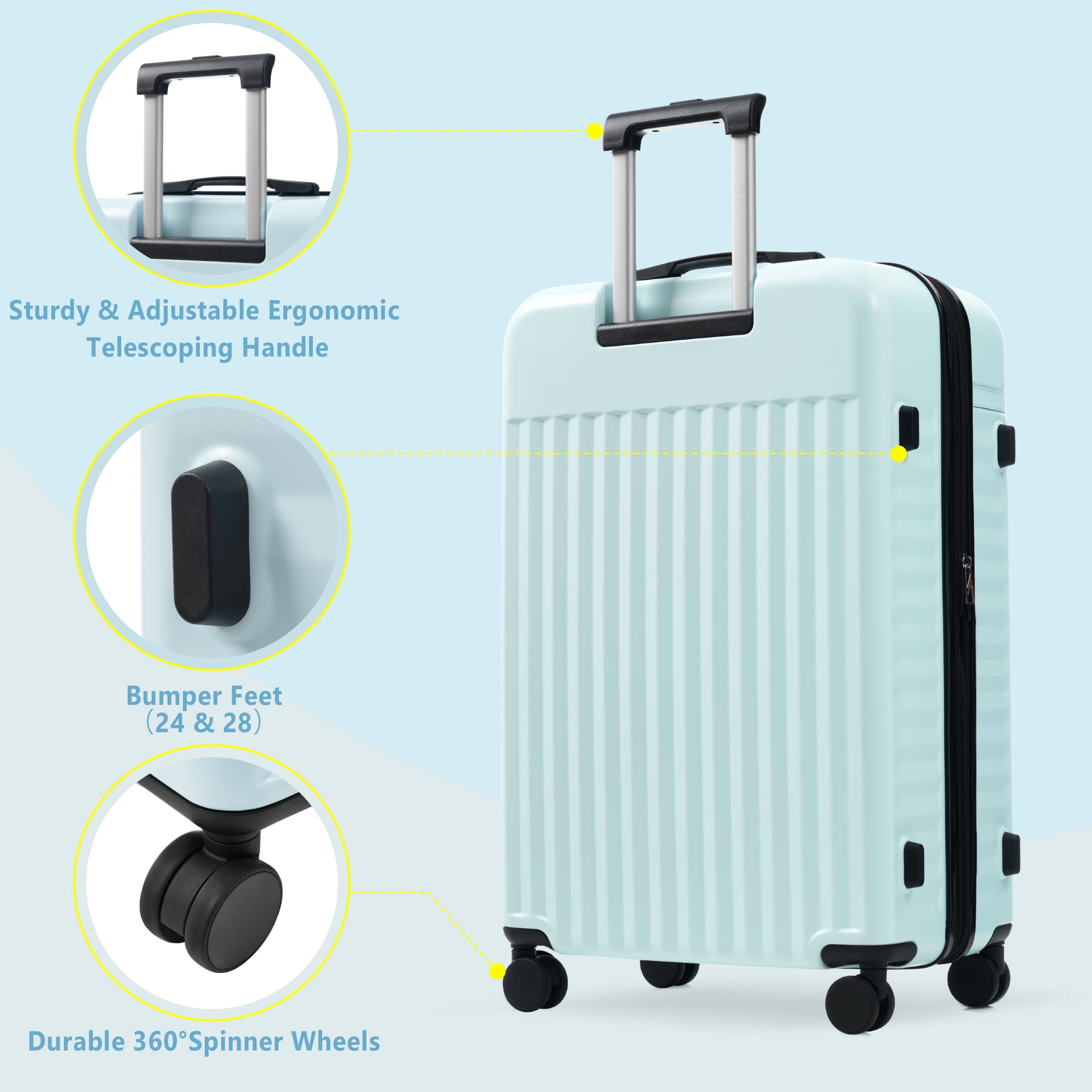 MAYEERTY 5-Piece Expandable Luggage Set (20"+24"+28"+Duffel+Toiletry Bag), ABS Hardside with TSA Lock & Spinner Wheels, Blue