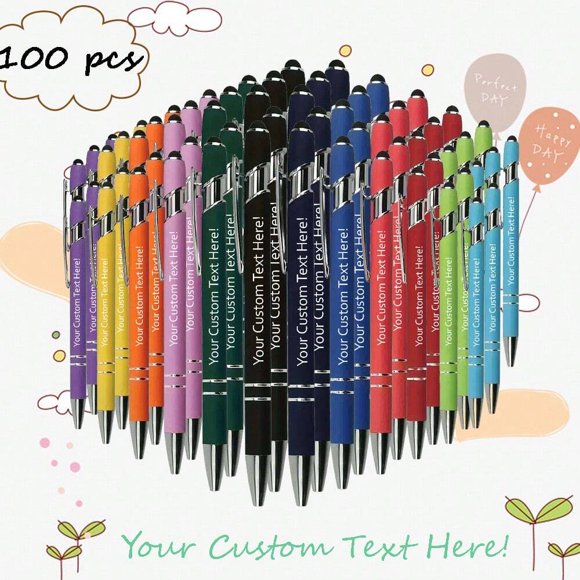 Ensemble de 50/100 Pcs de Stylos-Bille Métalliques Personnalisés avec Stylet, Encre Noire à Séchage Rapide, Pointe Moyenne 1,0 mm, Écriture Fluide, Pince - Parfait pour les Fournitures Scolaires et de Bureau (Couleur Aléatoire), Sc