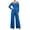 Blue, variant on MexChoioe Womens Off Shoulder Jumpsuits Long Sleeve Contrast Trim Wide Leg Pocket Casual Vacation Rompers
