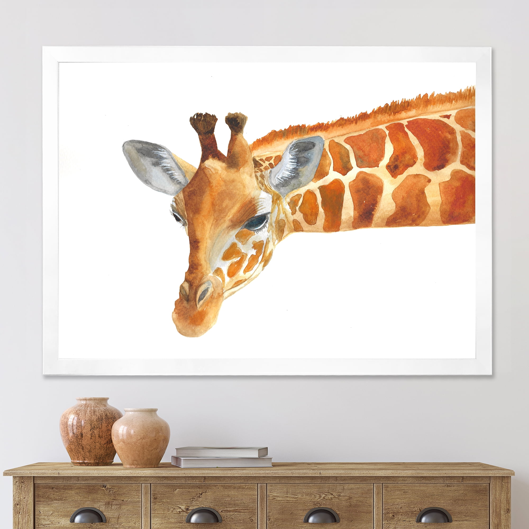 Designart 'Close Up Portrait of A Giraffe IX' Farmhouse Framed Art Print