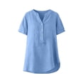 thumbnail image 6 of Gytharion Women's T-Shirts Summer Casual Short Sleeve V-Neck Top Fashion Solid Button Cotton Linen Beach Shirts for Women, 6 of 7