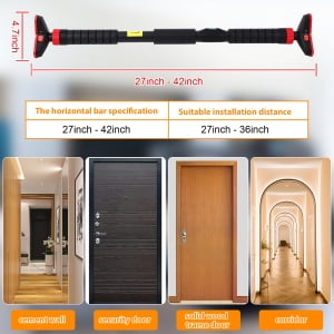 Ataucjin Pull Up Bar for Doorway, Strength Training Chin Up Bar 27"-42" Adjustable Pullup Bar with No Screws Wall Mount, Doorway Pull Up Bar for Home Gym Workout, Max Load 440lbs