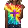thumbnail image 2 of Xuyuer Easter Shirts for Women Round Neck Short Sleeve Easter Casual T-shirt Cross Print Graphic Tops Christian T-Shirt Causal Jesus Christian Graphic Short Sleeve T-Shirt, 2 of 5