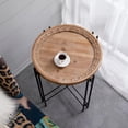 thumbnail image 3 of GZXS Modern Round Accent Table with Wood Top and Pin-Leg Metal Base, 21.3" Circle Side Table for Small Spaces (Brown+Black), 3 of 8