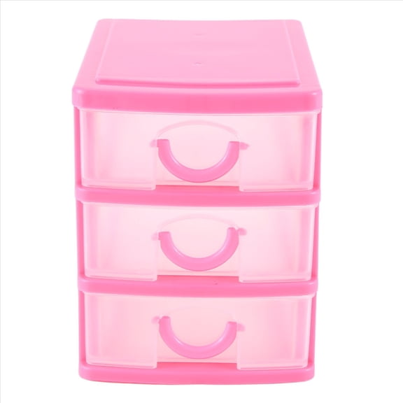 Mini translucent Drawer type plastic Storage Box（rose red 3 Layers）