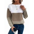 thumbnail image 3 of Suéter Informal de Cuello Redondo, Acanalado, de Punto con Bloques de Color, Hombros Caídos y Larga para Mujer, Otoño e Invierno. Marrón XXL, 3 of 9