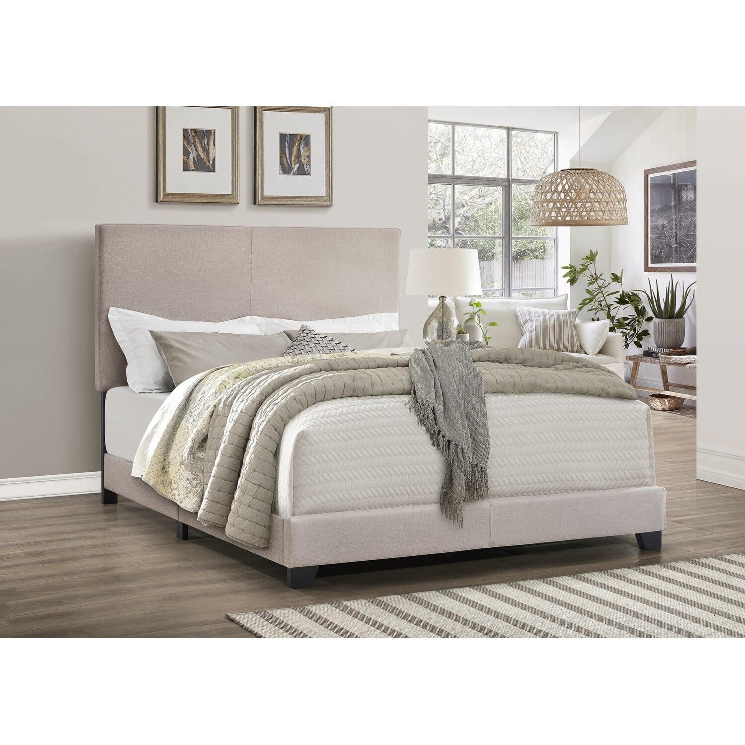 Home Design Evon Queen Linen Upholstered Bed Frame with Foam Padding and Polyester Upholstery, Warm Gray, Easy assembly