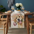thumbnail image 2 of Valentine's Day Table Runner - 36 Inch Long, Kitchen Dining Table Runner Dresser Scarves, Cute Dog Love Roses Floral Country Beige Farmhouse Decor for Coffee Tables Wedding Party Banquet, 2 of 8