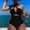 Black, variant on Women's Crisscross Halter One Piece Swimsuit, Tummy Control Cutout Bathing Suit with Backless Design, High Cut Monokini for Beach Vacation