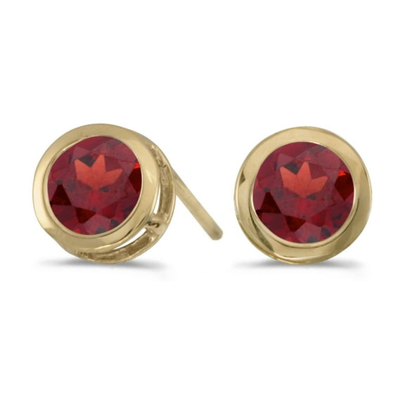14k Yellow Gold Round Garnet Bezel Stud Earrings