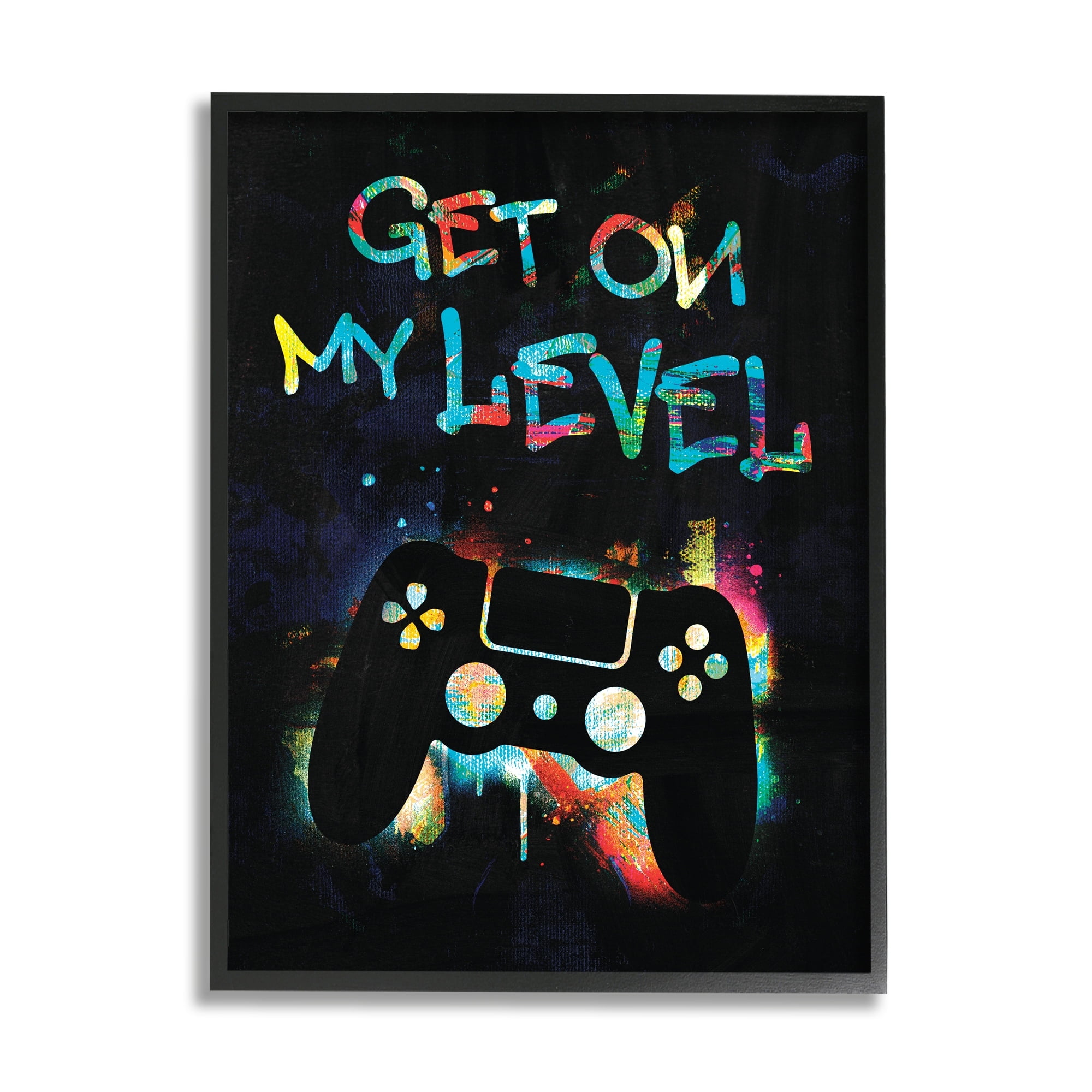 Stupell Industries Get On My Level Gaming Controller Neon Paint Splatter Graphic Art Gray Framed Art Print Wall Art, Design by Victoria Barnes