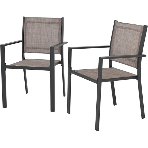Olaterior Patio Dining Chairs, Outdoor Dining Chair Set of 2, Stackable Outdoor Chairs, All-Weather Textilene Chair with Armrest, Modern Sling Patio Furniture Chair for Lawn Deck, Pool, Mixed Brown