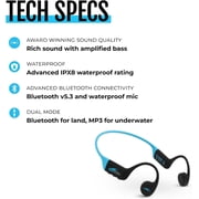 H2O Audio TRI 2 Multisport Waterproof Bone Conduction Open Ear Headphones, Bluetooth 5.3 for Running and Cycling, MP3 Mode for Swimming, 8GB Memory, 8.5-Hour Battery, Black/Blue