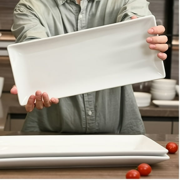 3pcs White Rectangular Plates Set, Ceramic Serving Platters, 14" Large Serving Trays, Porcelain Serving Dishes, Party Platters for Dessert, Buffet, Snack, Steak, Fruit