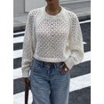 thumbnail image 4 of Women's Crochet Sweater Crew Neck Long Sleeve Tie Open Back Cropped Sweater Knit Pullover Top Rice S, 4 of 10