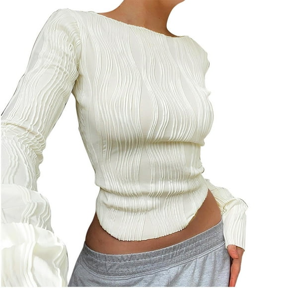 Ketyyh-chn99 Women Sweatshirt Y2K Summer Tops Clothes Short Sleeve Slim Fit Crop Top Summer Basic Tees White,S