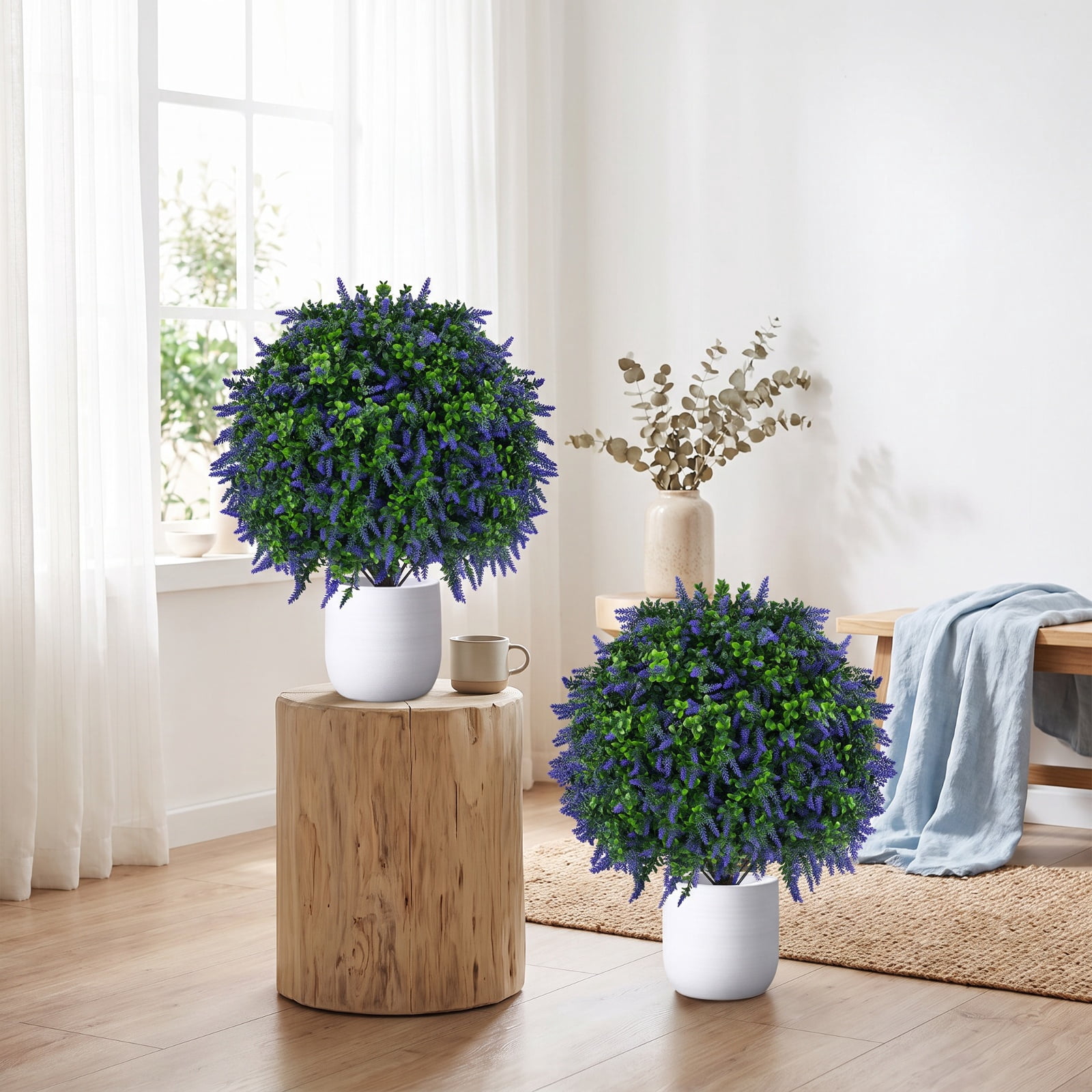 Vebreda Artificial Plant Decor, Set of 2 Artificial Lavender Topiary Ball Trees 22 inch Faux Lavender Potted Plants, Elegant Natural Look
