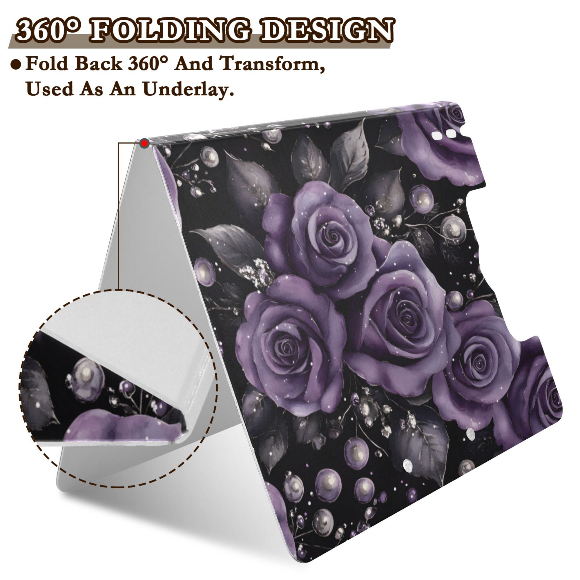 FORMRS A4 Clipboard Folder with Pen Holder Horizontal Foldable School Office Binder, Purple Roses