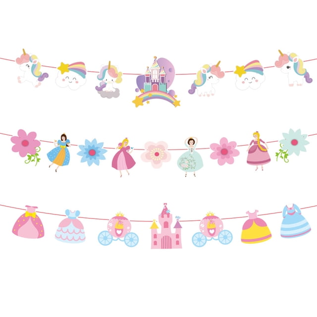 Guirnalda De Fiesta De Cumpleaños De Dibujos Animados Banderines Unicornio Princesa Castillo Guirnalda Banner Decoraciones De Cumpleaños Niños Guirnalda Bandera De Papel 3 Uds. Sweethay HA036902-00