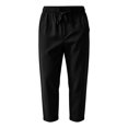 thumbnail image 4 of Migroa Men's Linen Capri Pants Casual Lightweight 3/4 Baggy Pants Drawstring Elastic Waist Beach Yoga Pants with Pockets Black L, 4 of 5