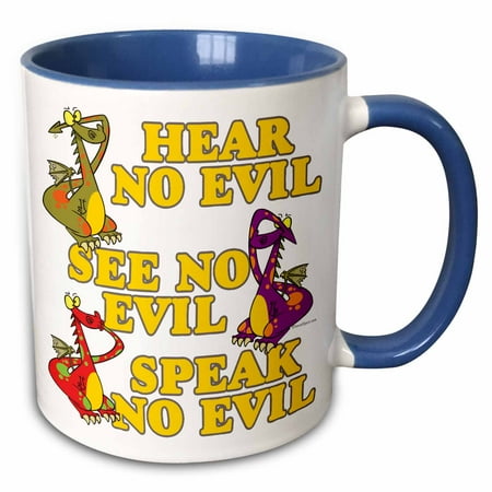 

3dRose Hear See Speak No Evil Dragons Cartoon - Two Tone Blue Mug 11-ounce