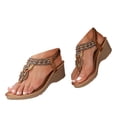 thumbnail image 3 of DAFEI Summer Ladies Bohemian Korean Thick Bottom Rhinestone Sandals Female Fashion Slope Heel Sandals, 3 of 7