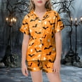 thumbnail image 2 of Caqnni Halloween Pajamas Sets for Girl Short Sleeve Button Down Pjs Funny Halloween Graphic Soft Sleepwear Outfits Girls Halloween Pajamas Sets (6-7 Years,Orange), 2 of 5