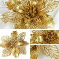 thumbnail image 5 of Gustave 6/12 PCS Christmas Glitter Hollow Artificial Flower Xmas Tree Ornaments 6.3inches Simulation Flower Festival Party Wedding Decor "Champagne Gold, 6pcs", 5 of 9