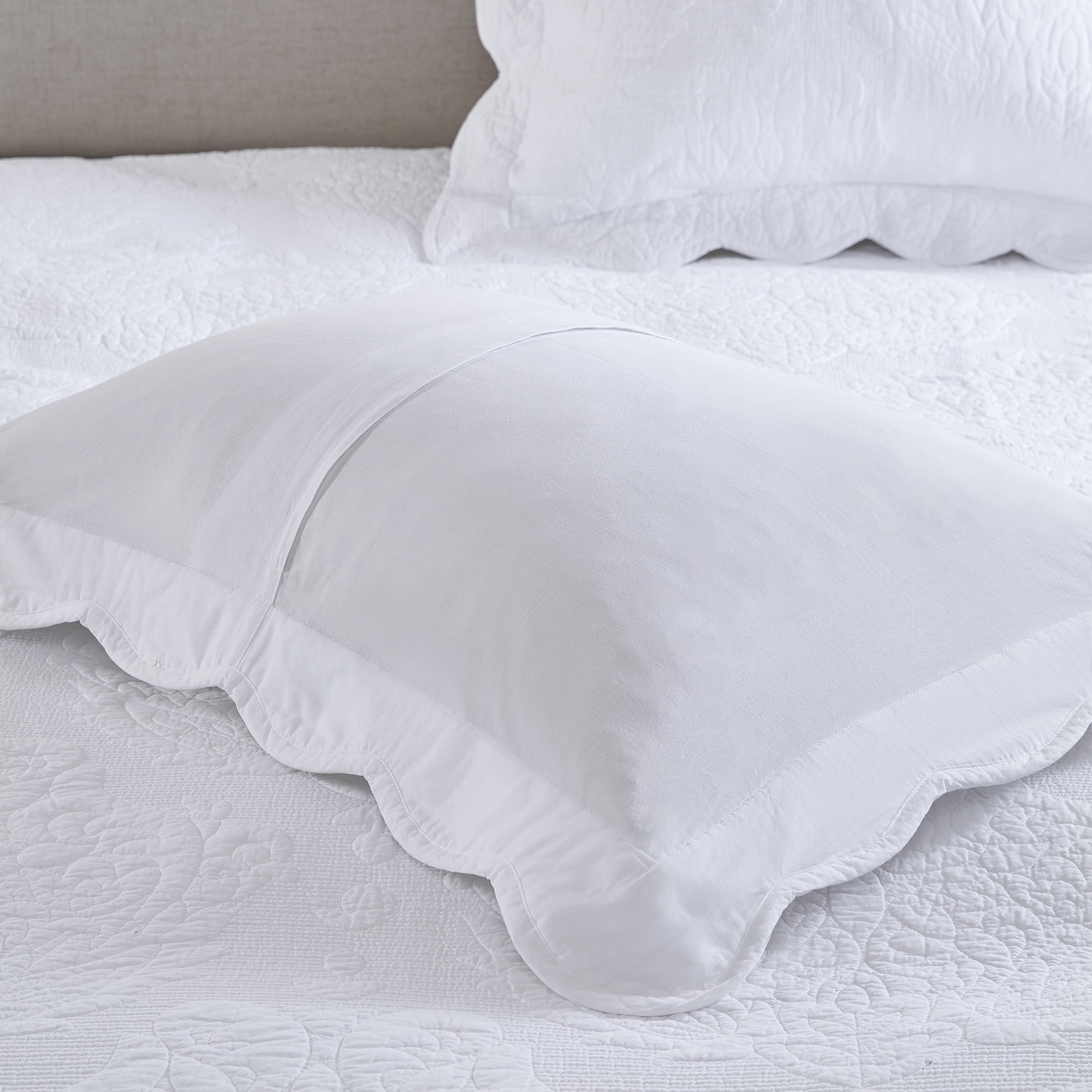 Better Homes & Gardens Embroidered Paisley Medallion Cotton Pillow Shams with Scalloped Edge (Coordinating Coverlet Sold Separately), Standard, King