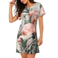thumbnail image 2 of Balery Tropical With Flamingos Camisón de manga corta con cuello redondo para mujer, cómodo y elegante., 2 of 6
