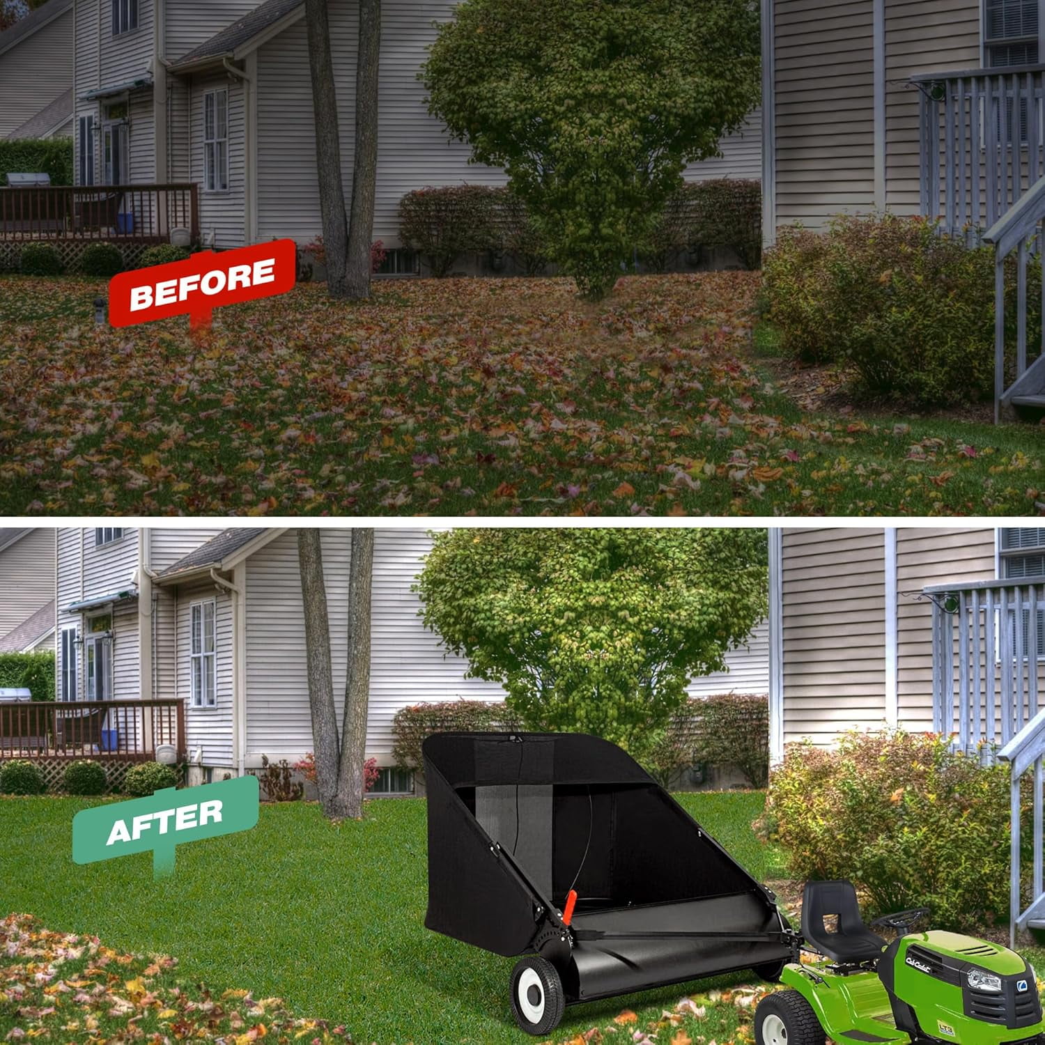 Suchtale 42-inch Tow Lawn Sweeper for Leaves & Grass Upgrade, 21cu. Ft. Leaf Collector with Large Capacity, Adjustable Sweeping Height for Yard, Lawn, Farm, Sidewalk,Yard Sweeper