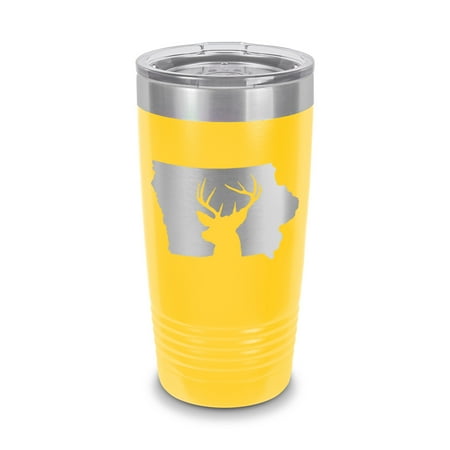 

Iowa Deer State Tumbler 20 oz - Laser Engraved w/ Clear Lid - Stainless Steel - Vacuum Insulated - Double Walled - Travel Mug - buck hunt hunting rifle ia - Yellow