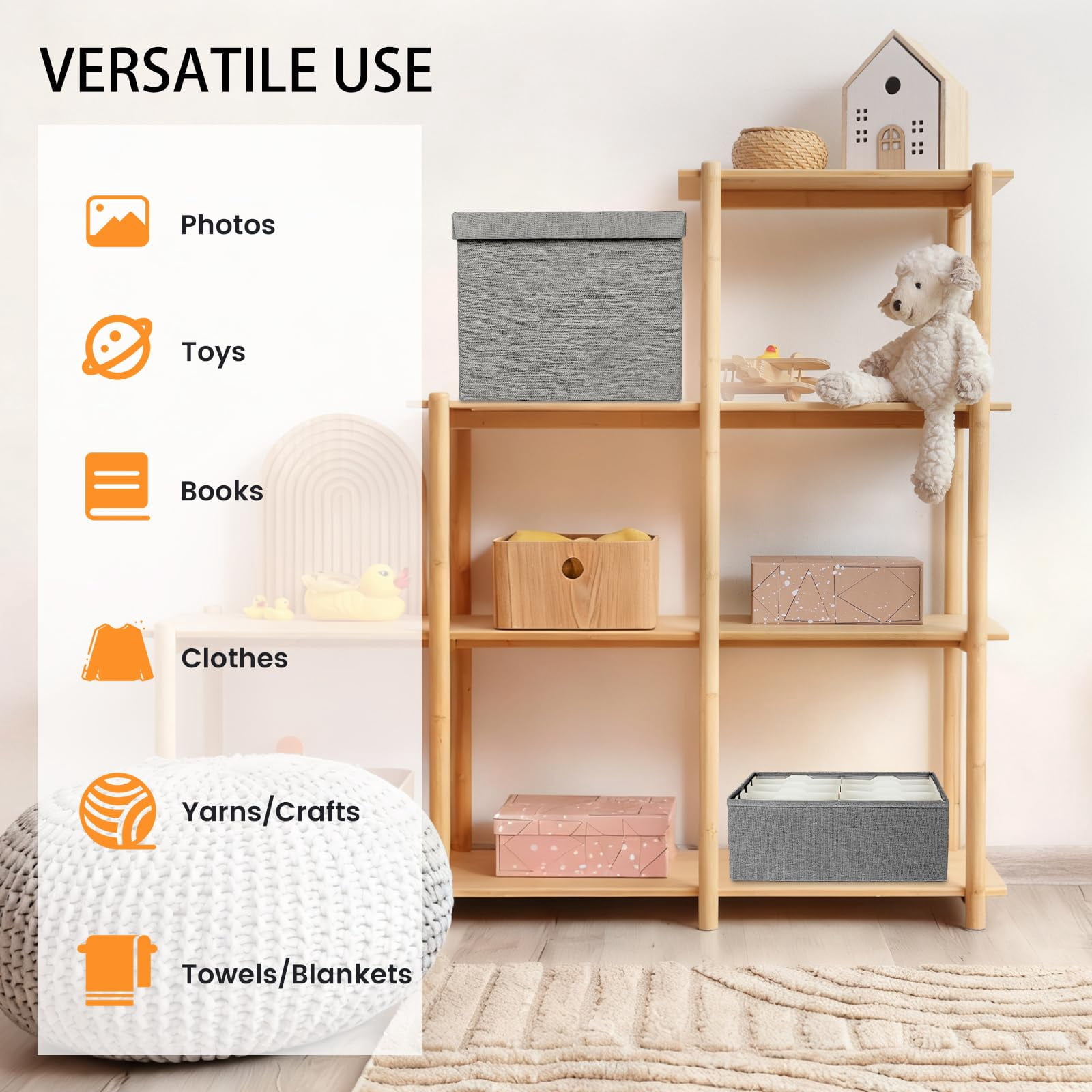 Grey 5*7 Inch Linen Photo Storage Box with Dividers