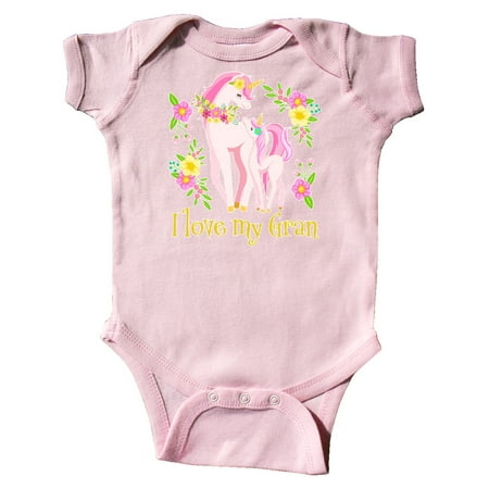 

Inktastic I Love My Gran Unicorn with Pink and Yellow Flowers Gift Baby Boy or Baby Girl Bodysuit