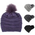 thumbnail image 5 of ZOELNIC Womens Winter Knitted Beanie Hat with Faux Fur Pom Warm Knit Skull Cap Beanie for Women, Black, 5 of 6