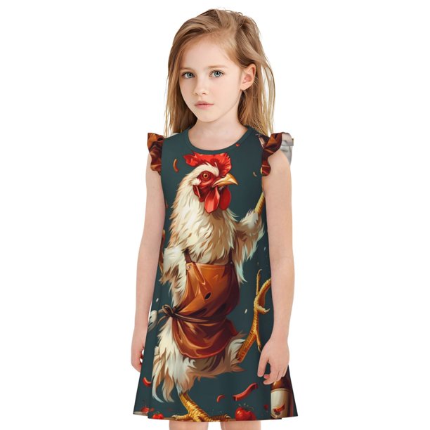 Balery Chef Chicken With Beer Bottles Camisón de princesa para niñas, pijama de algodón con mangas abullonadas, suave y bonito.-X-Large