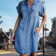 thumbnail image 1 of Women Denim Shirt Dresses Short Sleeve Distressed Jean Dress Button Down Casual Tunic Top, 1 of 5